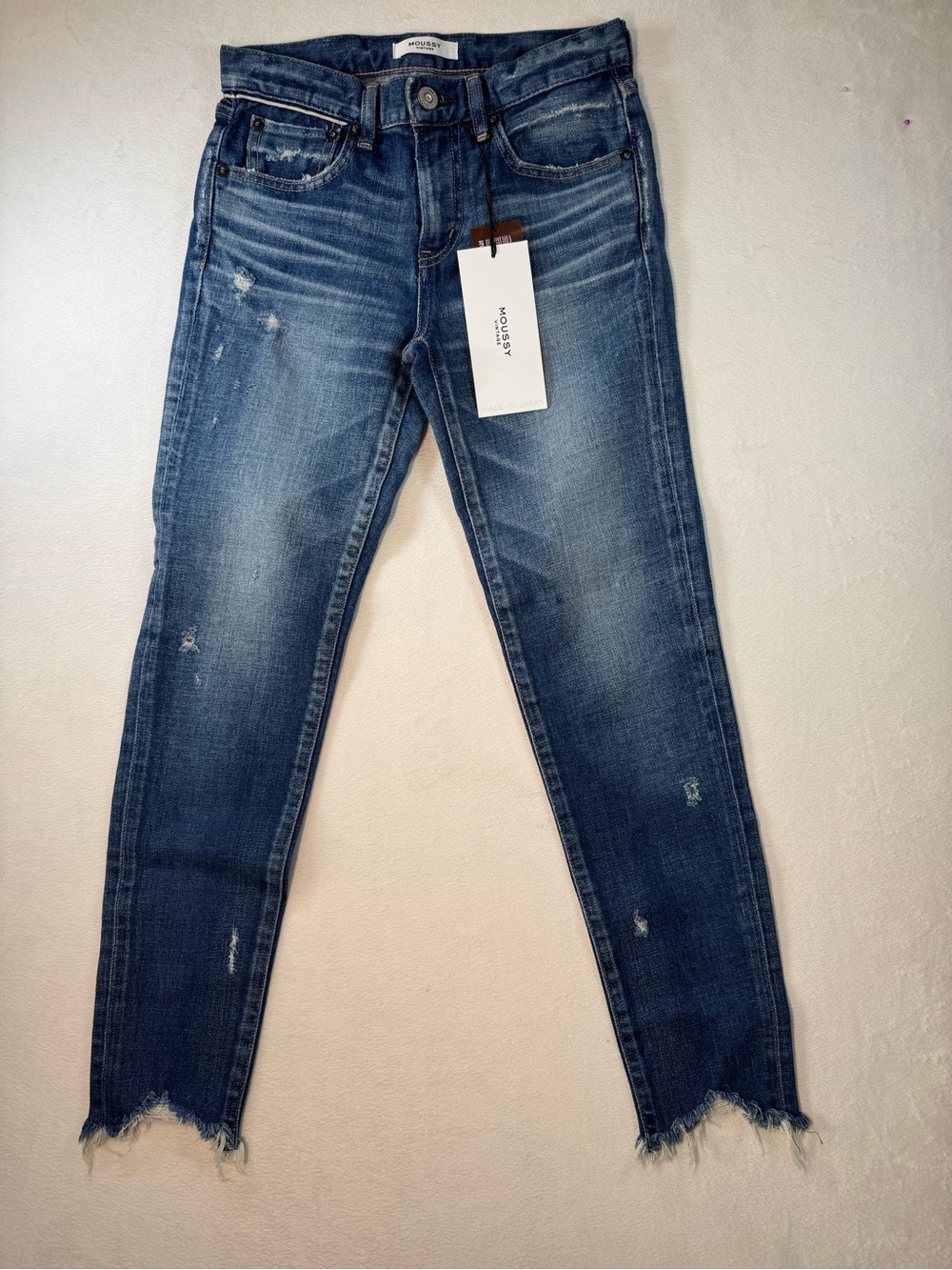 Moussy Distressed Dark Blue Cropped Skinny Jeans size 25